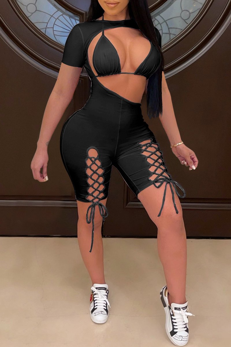 Bandage Hollow Out Solid Two Piece Sets