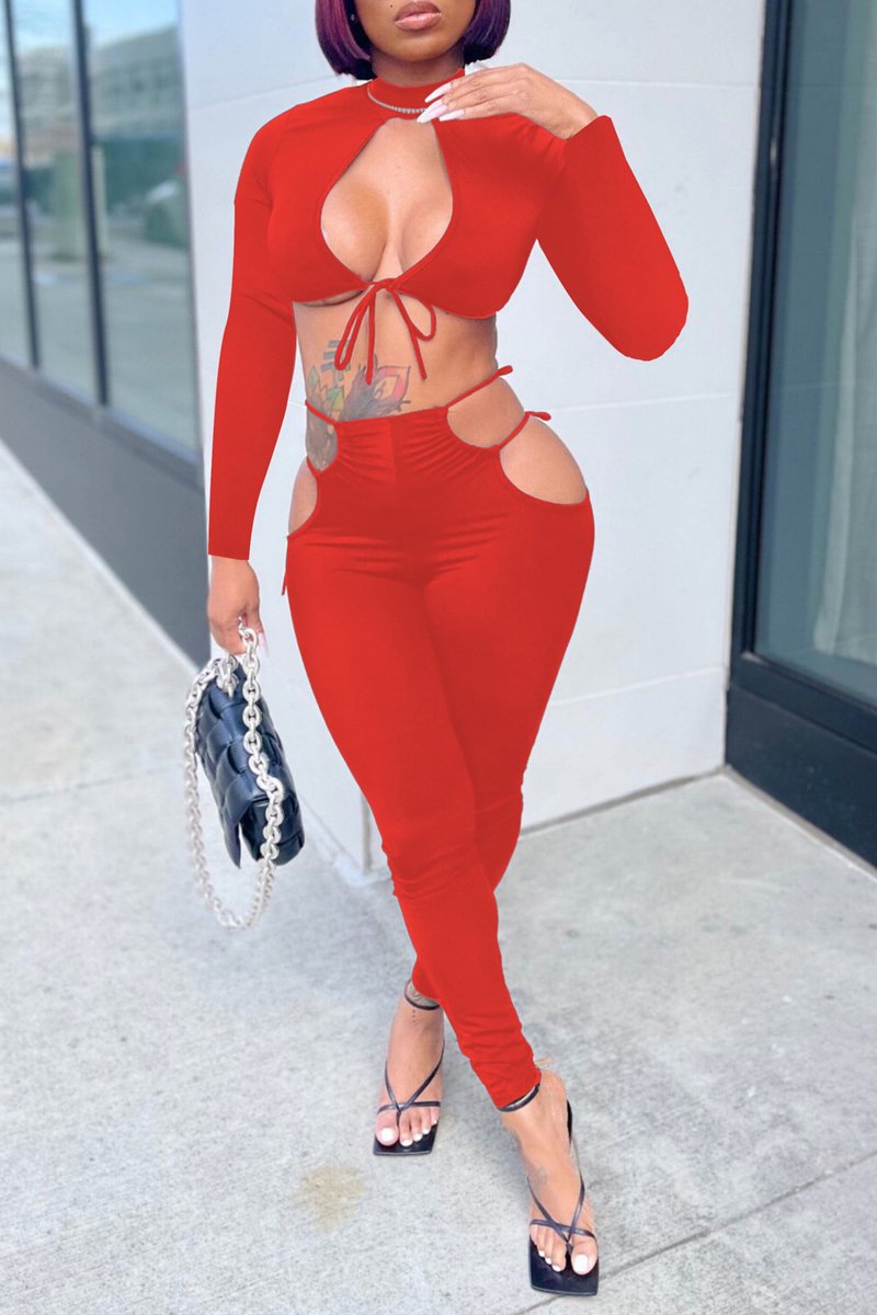 Bandage Hollow Out Solid Color Two Piece Sets