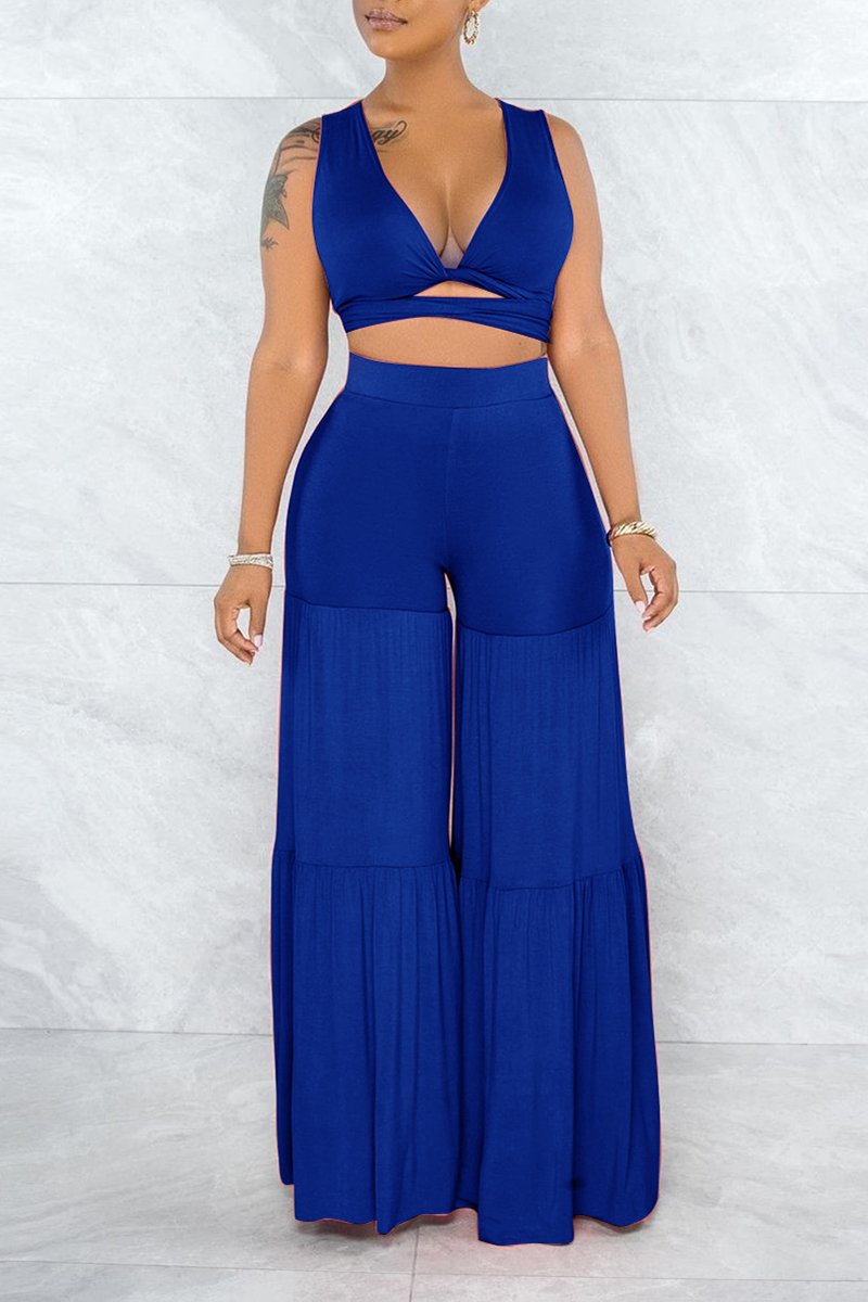 Bandage Ruffled Hem Wide Leg Top & Pants