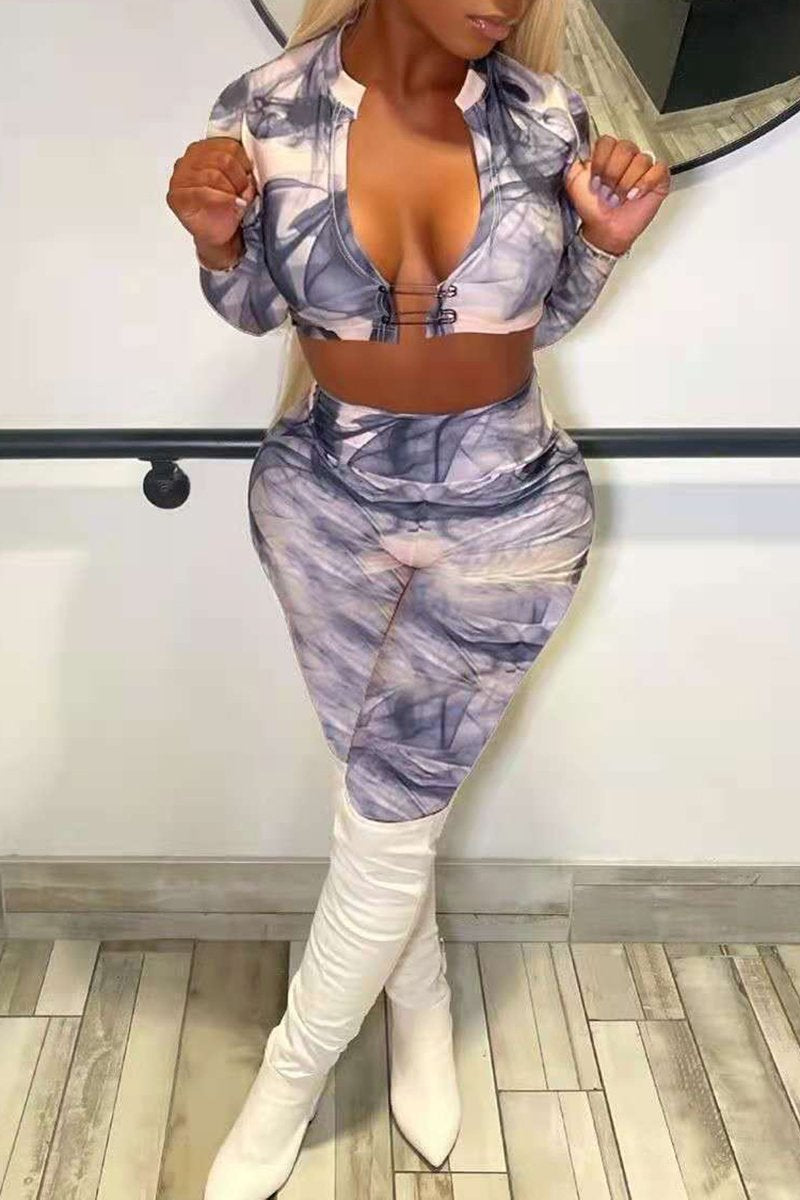 Bandage Digital Print High Waist Two Piece Sets